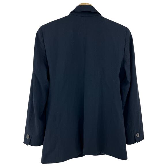 DKNY US 10 Petite Womens Navy Blue Wool Blend Fitted Blazer Jacket 5 Button - Picture 2 of 10